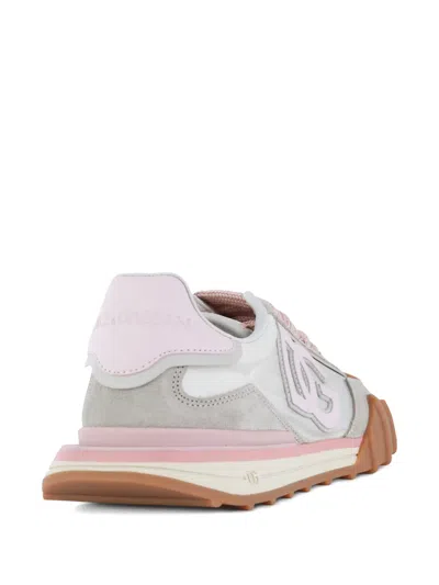 Dolce & Gabbana Dg Athletic Sneakers In Ivory And Pink Fabric And Leather In Multi