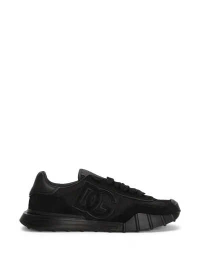Dolce & Gabbana Black Calf Leather Bos Taurus Athletic Sneakers