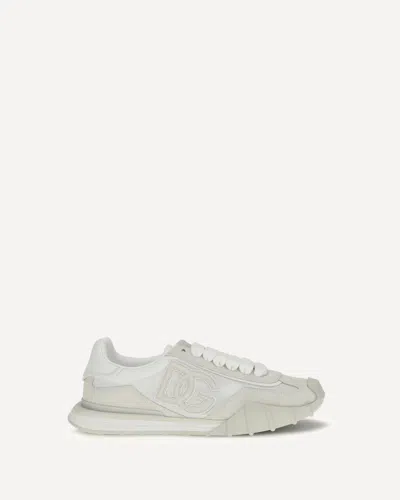 Dolce & Gabbana Dg Athletic White Low Top Sneakers With Logo Patch On The Tongue And Maxi Logo On The Side In Suede 