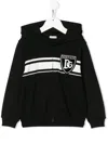 Dolce & Gabbana Hooded Cardigan In Stockinette Stitch Cotton With Patch In Black