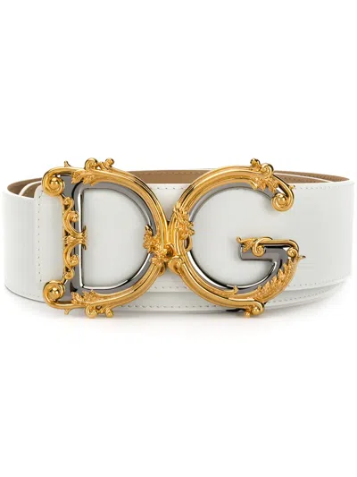 Dolce & Gabbana Dg Baroque Leather Belt In White