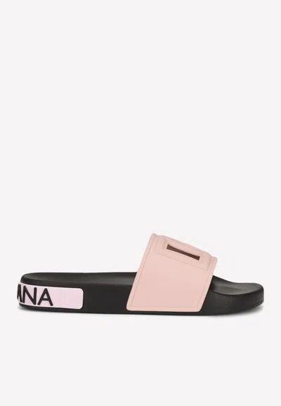 Dolce & Gabbana Dg Beachwear Rubber Slides In Pink