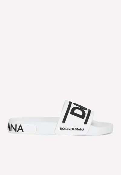 Dolce & Gabbana Dg Beachwear Rubber Slides In White