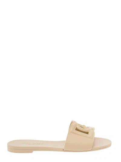 Dolce & Gabbana 10mm Rubber Flat Slide Sandals In Beige