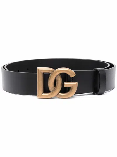 Dolce & Gabbana Adjustable Leather Belt Square Shape In Black