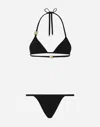 Dolce & Gabbana Embellished Halterneck Triangle Bikini In Black