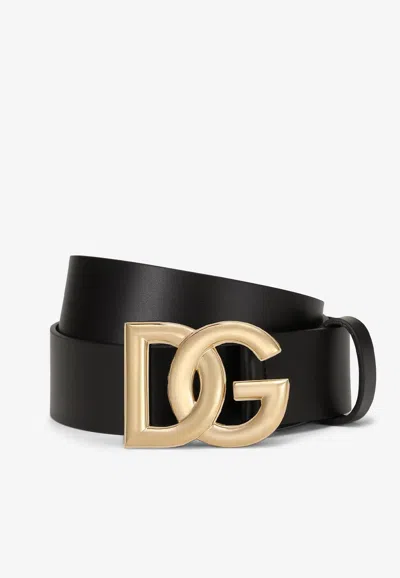 Dolce & Gabbana Dg Buckle Belt In Calf Leather In Black