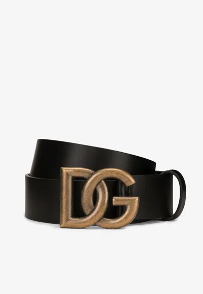 Dolce & Gabbana Dg Buckle Belt In Calf Leather In Black
