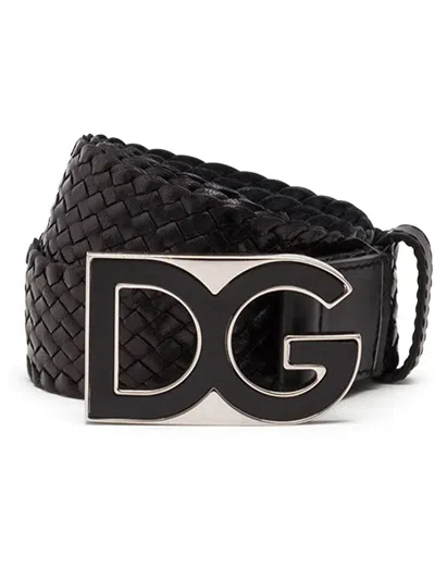 Dolce & Gabbana Dg Buckle Interwoven Belt In Black