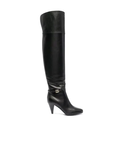 Dolce & Gabbana Dg Buckle Knee-length Boots In Black