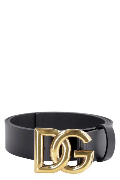 Dolce & Gabbana Leather Belt With Double G Buckle In Black
