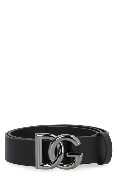 Dolce & Gabbana Men's Dg Logo Leather Belt In Black