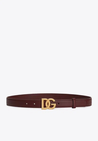Dolce & Gabbana Dg-buckle Leather Belt In Burgundy