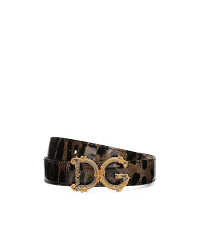 Dolce & Gabbana Dg-buckle Leopard-print Belt In Brown