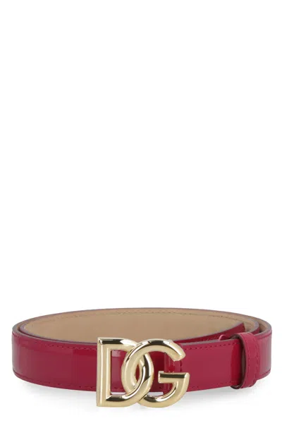Dolce & Gabbana Dg Buckle Patent Leather Belt In Pink