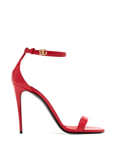 Dolce & Gabbana Dg Buckle Patent Leather Sandals In Red