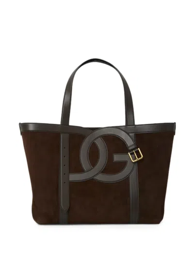 Dolce & Gabbana Suede Calfskin Shopping Tote Belt Detail In Brown