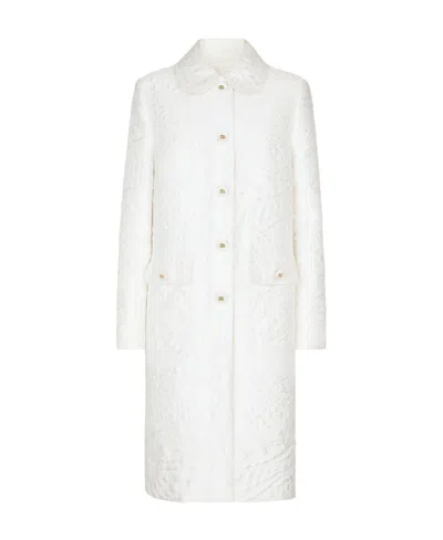 Dolce & Gabbana Cappotto In Broccato Con Bottoni Logo Dg In White