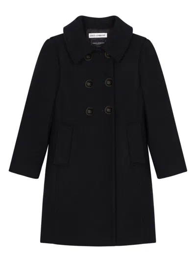 Dolce & Gabbana Kids' Dg-buttons Double-breasted Wool Coat In Black