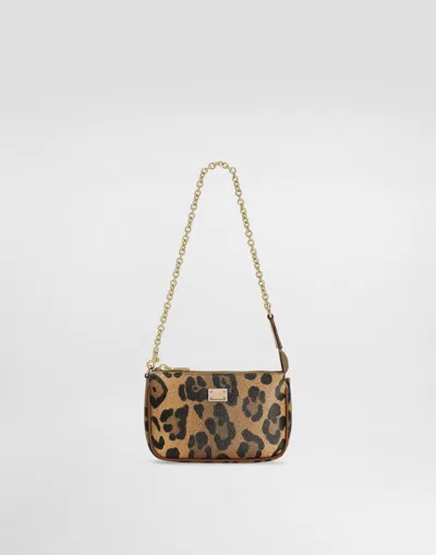 Dolce & Gabbana Kids' Dg Candy Leo-print Calfskin Crossbody Bag In Brown