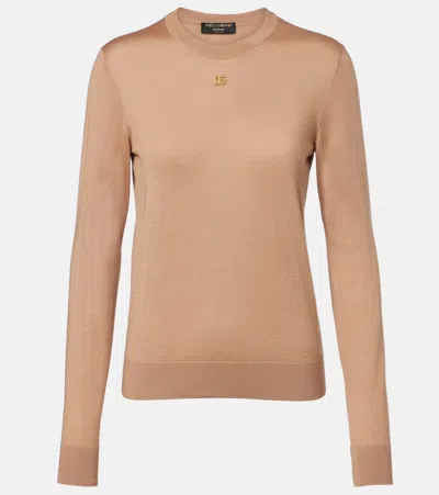 Dolce & Gabbana Dg Cashmere And Silk Sweater In Neutral