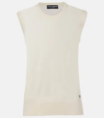 Dolce & Gabbana Dg Cashmere And Silk Top In White