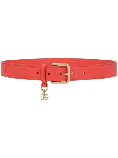 Dolce & Gabbana Dg-charm Leather Belt In Orange