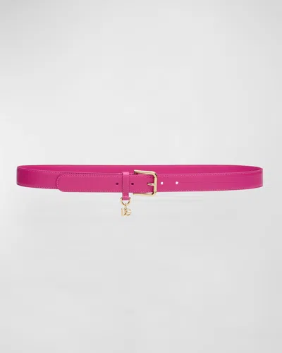 Dolce & Gabbana Dg Charm Smooth Leather & Brass Belt In Pink