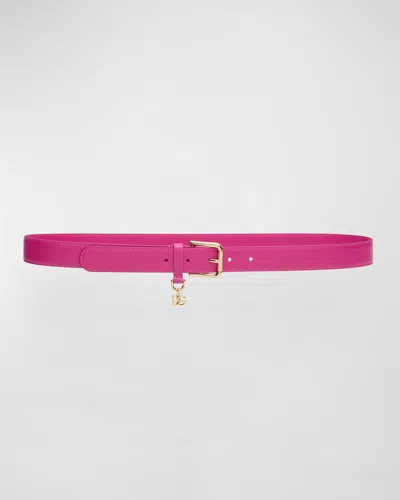 Dolce & Gabbana Dg Charm Smooth Leather & Brass Belt In Rosa Shocking