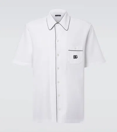 Dolce & Gabbana Dg Cotton And Silk Piqué Bowling Shirt In White
