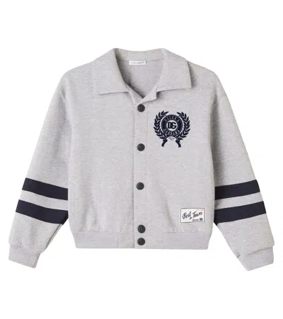 Dolce & Gabbana Kids' Dg Cotton Fleece Varsity Jacket In Gray