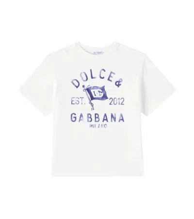Dolce & Gabbana Kids' T-shirt Dg Aus Baumwoll-jersey In Weiss