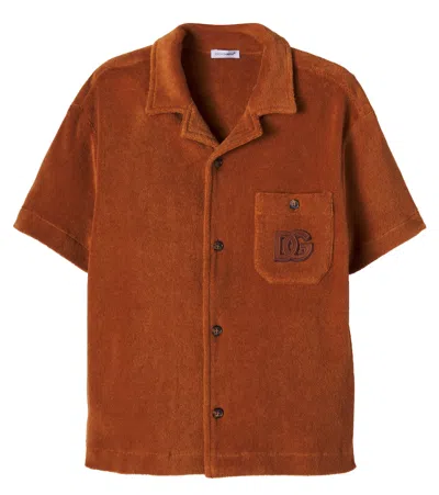 Dolce & Gabbana Kids' Dg Cotton Terry Bowling Shirt In Brown