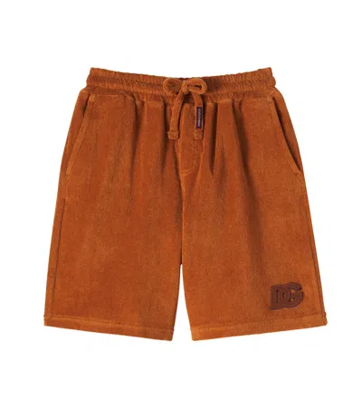 Dolce & Gabbana Kids' Dg Cotton Terry Shorts In Brown