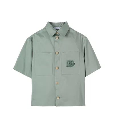 Dolce & Gabbana Kids' Dg Cotton-blend Bowling Shirt In Green