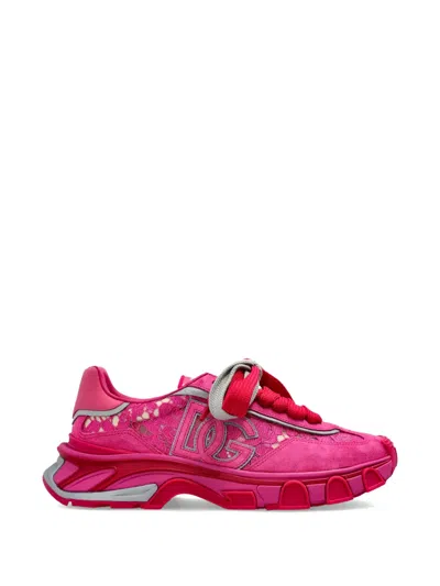 Dolce & Gabbana Dg Country Road Sneakers Embroidered Accents Textured Sole In Pink