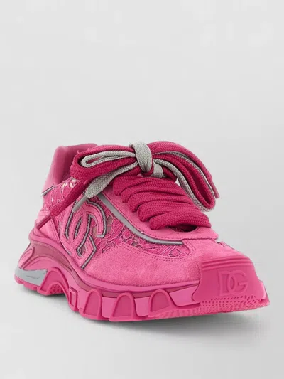 Dolce & Gabbana Dg Country Road Sneakers Embroidered Accents Textured Sole In Pink