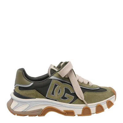 Dolce & Gabbana Dg Country Road Sneaker In Leather And Fabric In Green