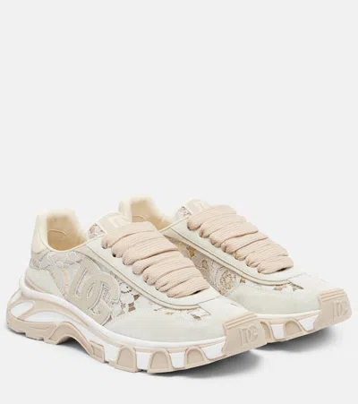 Dolce & Gabbana Sneakers Chunky Sole Embroidered Logo Mesh Panels In Neutral