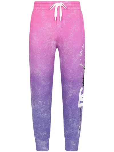 Dolce & Gabbana Dg Crew-print Cotton Track Pants In Purple