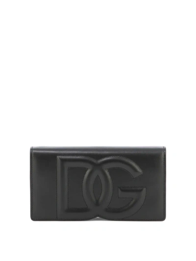 Dolce & Gabbana Dg Logo Leather Phone Bag In Black