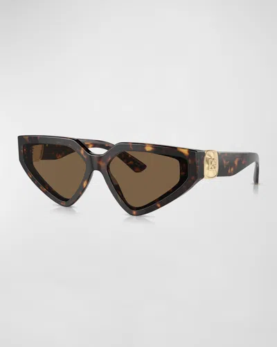 Dolce & Gabbana Dg Crossed Logo Acetate & Plastic Cat-eye Sunglasses In Havana