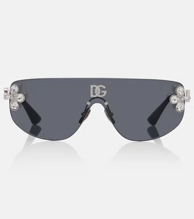 Dolce & Gabbana Dg Crystal-embellished Aviator Sunglasses In Gray