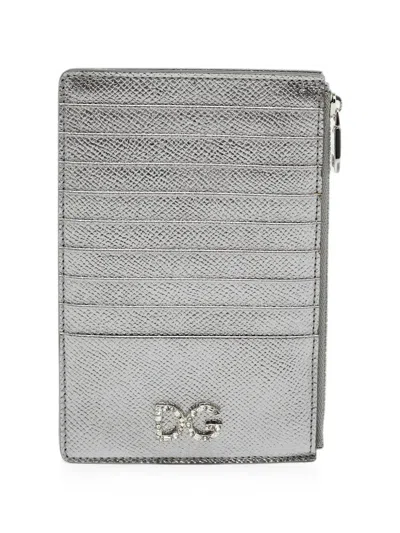 Pre-owned Dolce & Gabbana Dg Crystal-embellished Card Case In Silver