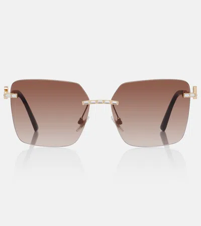 Dolce & Gabbana Dg Crystal-embellished Square Sunglasses In Brown