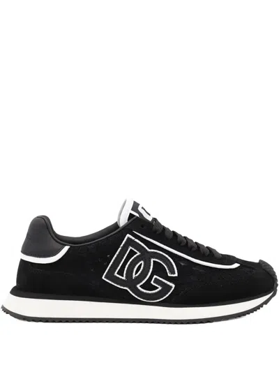 Dolce & Gabbana Dg Cushion Lace-detailed Suede Sneakers Shoes In Black