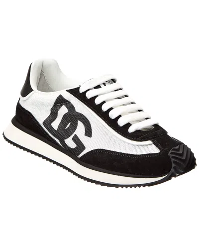 Dolce & Gabbana Dg Cushion White And Black Low Top Sneakers With Logo Print In Mixed Materials Woman