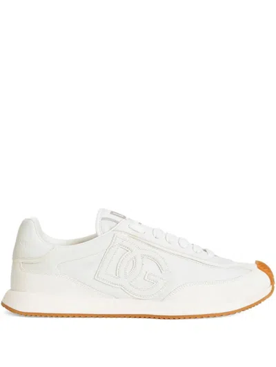 Dolce & Gabbana Men White Low Top Sneakers With Logo Patch On Tongue And Side In Leather Man