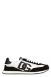 Dolce & Gabbana Aria White And Black Running Sneakers With Logo Detail In Suede And Tech Fabric Man In Black