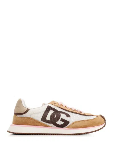 Dolce & Gabbana Dragon' Beige Suede Blend Sneakers In Purple